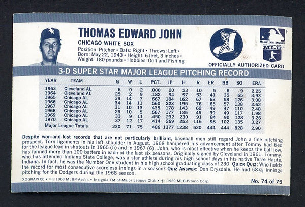 1971 Kelloggs Baseball #074 Tommy John White Sox NR-MT 557244