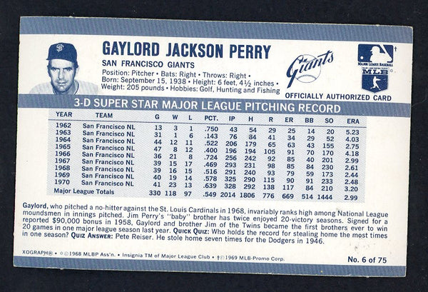 1971 Kelloggs Baseball #006 Gaylord Perry Giants NR-MT 557245