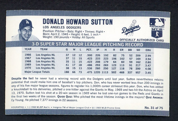 1971 Kelloggs Baseball #031 Don Sutton Dodgers NR-MT 557247