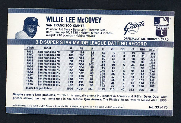 1971 Kelloggs Baseball #033 Willie McCovey Giants NR-MT 557248