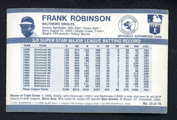 1971 Kelloggs Baseball #015 Frank Robinson Orioles NR-MT 557250