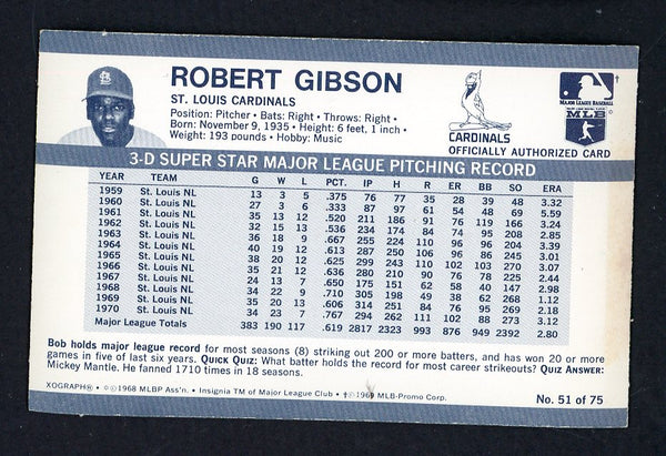 1971 Kelloggs Baseball #051 Bob Gibson Cardinals NR-MT 557252