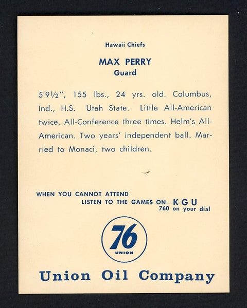 1961 Union Oil Max Perry Hawaii Chiefs NR-MT 557257