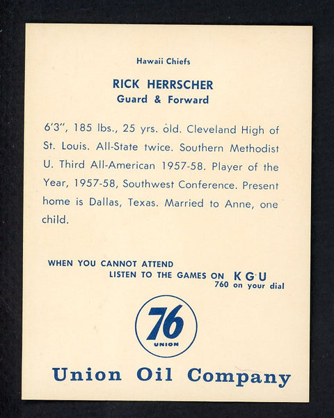 1961 Union Oil Rick Herrscher Hawaii Chiefs EX-MT 557260