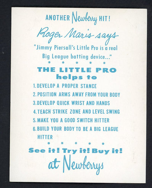 1961 Little Pro Ad Card Jimmy Piersall Roger Maris EX-MT 557263