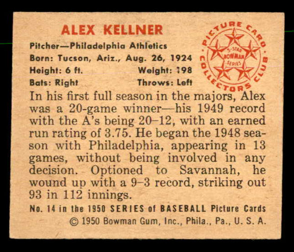1950 Bowman Baseball #014 Alex Kellner A's EX-MT 557271