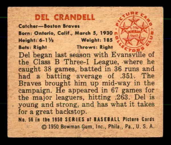 1950 Bowman Baseball #056 Del Crandall Braves EX-MT 557292