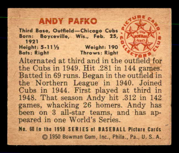 1950 Bowman Baseball #060 Andy Pafko Cubs EX-MT 557294