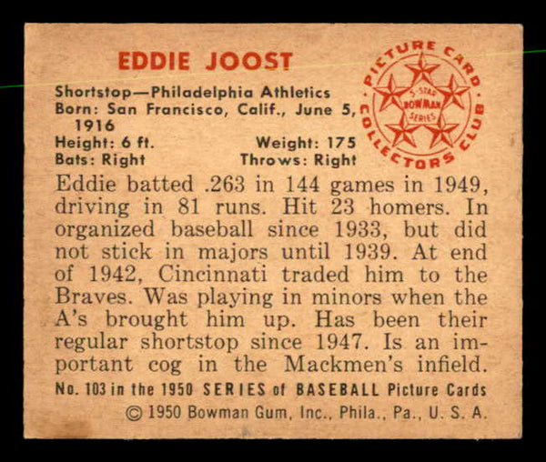 1950 Bowman Baseball #103 Eddie Joost A's EX-MT 557305