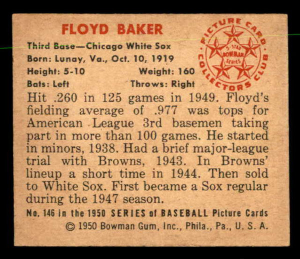 1950 Bowman Baseball #146 Floyd Baker White Sox EX-MT 557322