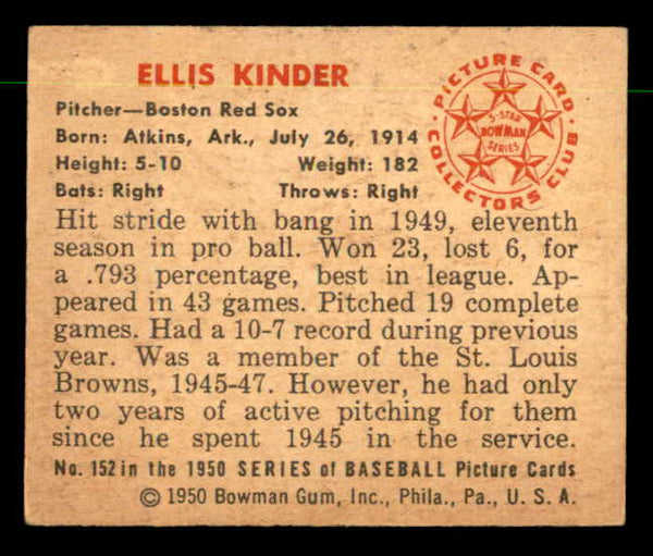 1950 Bowman Baseball #152 Ellis Kinder Red Sox EX-MT 557325