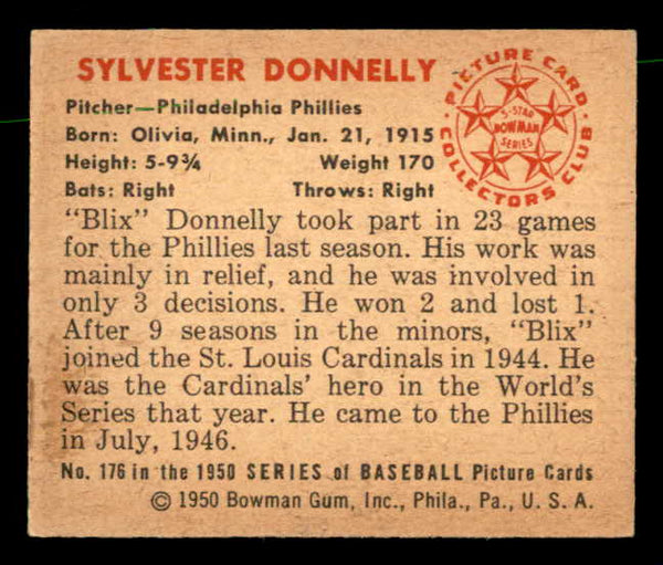 1950 Bowman Baseball #176 Blix Donnelly Phillies EX-MT 557333