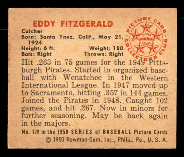 1950 Bowman Baseball #178 Ed Fitzgerald Pirates EX-MT 557335