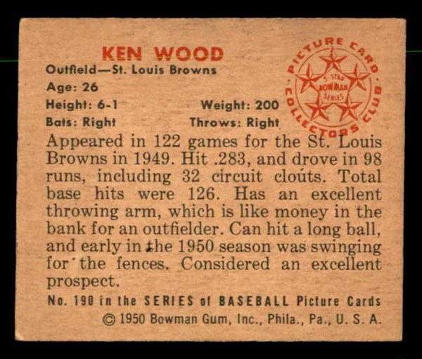 1950 Bowman Baseball #190 Ken Wood Browns EX-MT 557342