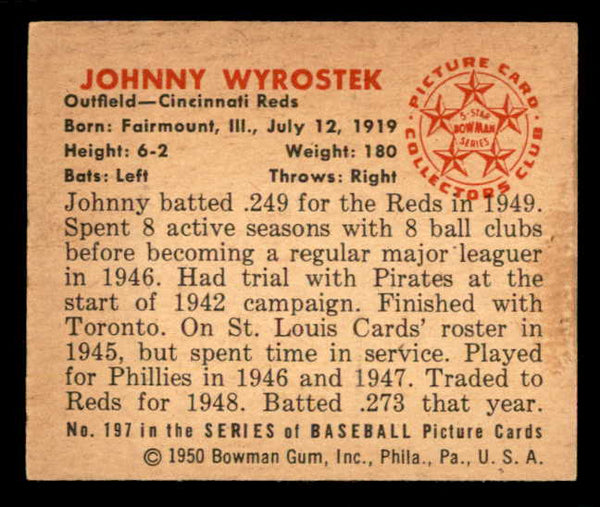1950 Bowman Baseball #197 Johnny Wyrostek Reds EX-MT 557347