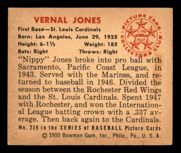 1950 Bowman Baseball #238 Nippy Jones Cardinals EX-MT 557372