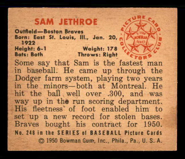 1950 Bowman Baseball #248 Sam Jethroe Braves EX-MT 557378