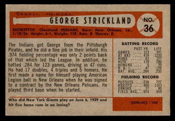 1954 Bowman Baseball #036 George Strickland Indians EX-MT 557406