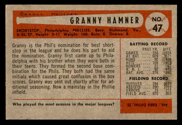 1954 Bowman Baseball #047 Granny Hamner Phillies EX-MT 557413