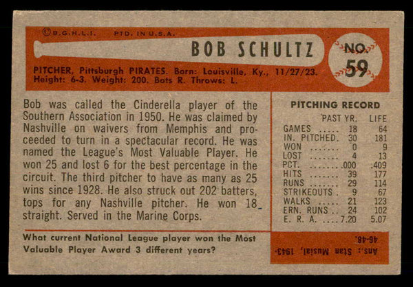 1954 Bowman Baseball #059 Bob Schultz Pirates EX-MT 557421