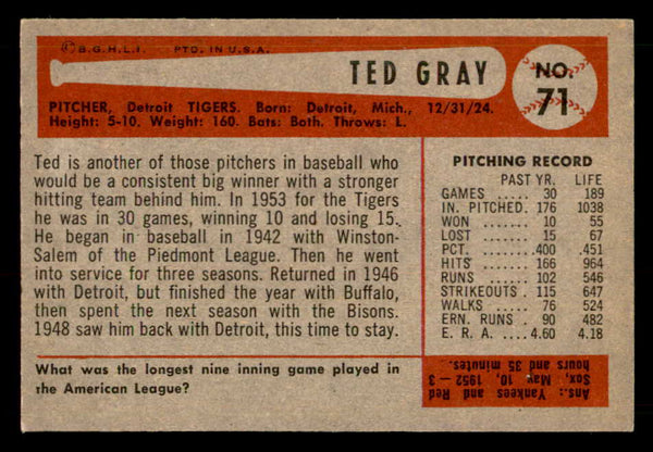 1954 Bowman Baseball #071 Ted Gray Tigers EX-MT 557428