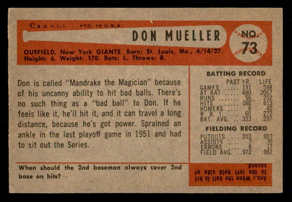 1954 Bowman Baseball #073 Don Mueller Giants EX-MT 557430