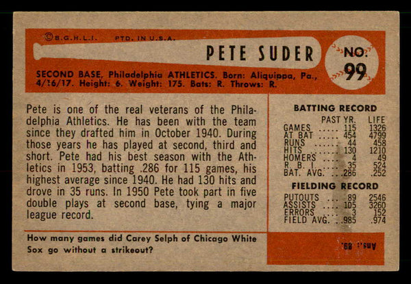 1954 Bowman Baseball #099 Pete Suder A's EX-MT 557445