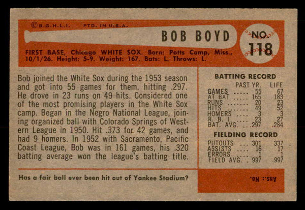 1954 Bowman Baseball #118 Bob Boyd White Sox EX-MT 557459