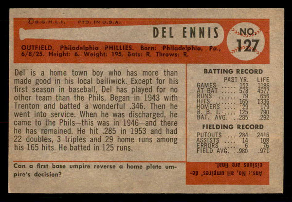 1954 Bowman Baseball #127 Del Ennis Phillies EX-MT 557465