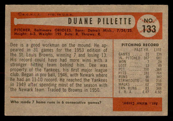 1954 Bowman Baseball #133 Duane Pillette Orioles EX-MT 557468