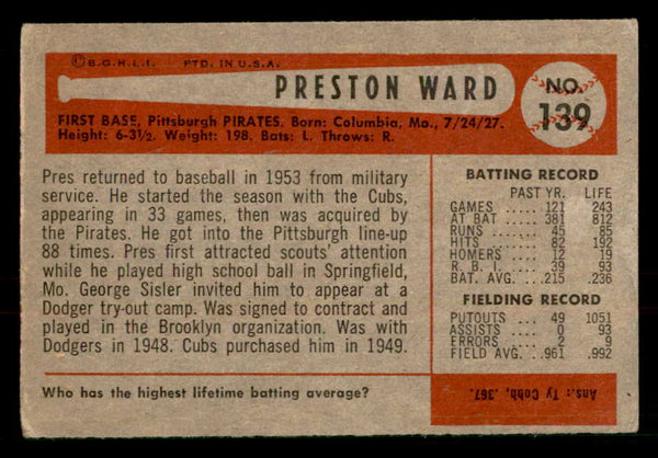 1954 Bowman Baseball #139 Preston Ward Pirates EX-MT 557473