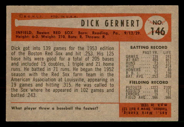 1954 Bowman Baseball #146 Dick Gernert Red Sox EX-MT 557477