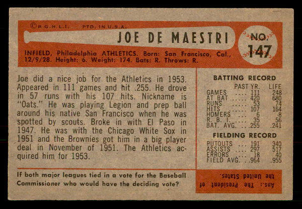 1954 Bowman Baseball #147 Joe Demaestri A's EX-MT 557478