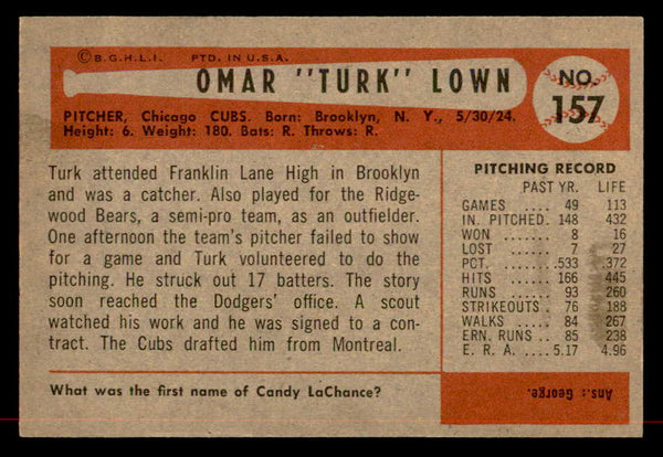 1954 Bowman Baseball #157 Turk Lown Cubs EX-MT 557486