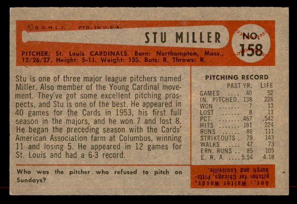 1954 Bowman Baseball #158 Stu Miller Cardinals EX-MT 557487