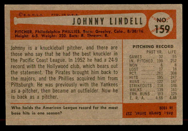 1954 Bowman Baseball #159 Johnny Lindell Phillies EX-MT 557488