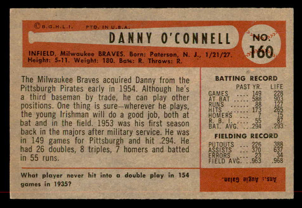 1954 Bowman Baseball #160 Danny O'Connell Braves EX-MT 557489