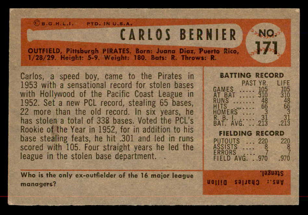 1954 Bowman Baseball #171 Carlos Bernier Pirates EX-MT 557496