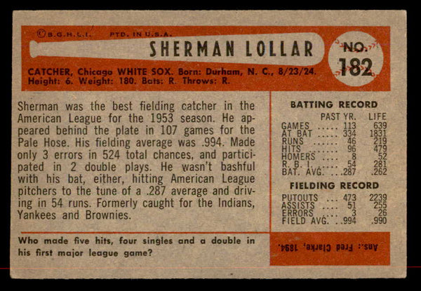 1954 Bowman Baseball #182 Sherm Lollar White Sox EX-MT 557505