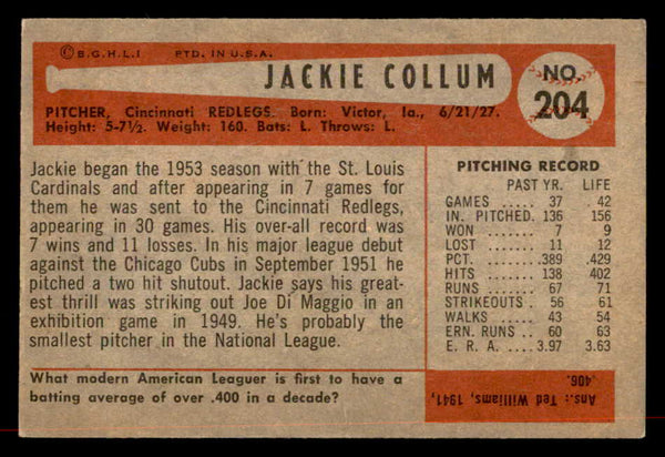 1954 Bowman Baseball #204 Jack Collum Reds EX 557521