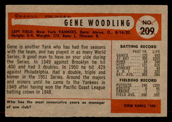 1954 Bowman Baseball #209 Gene Woodling Yankees EX-MT 557526