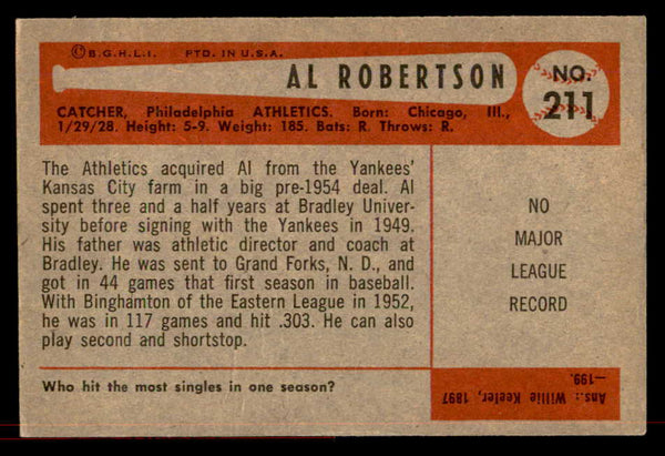 1954 Bowman Baseball #211 Jim Robertson A's EX-MT 557528