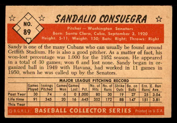 1953 Bowman Color Baseball #089 Sandy Consuegra Senators EX+/EX-MT 557547