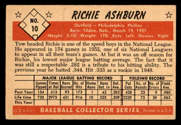 1953 Bowman Color Baseball #010 Richie Ashburn Phillies VG-EX 557551
