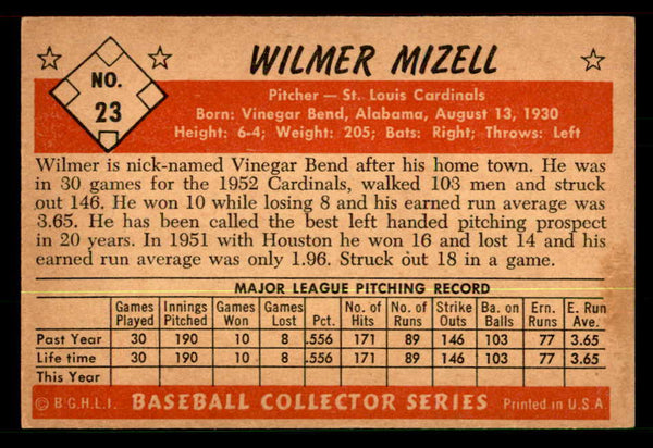 1953 Bowman Black & White Baseball #023 Wilmer Mizell Cardinals EX 557562