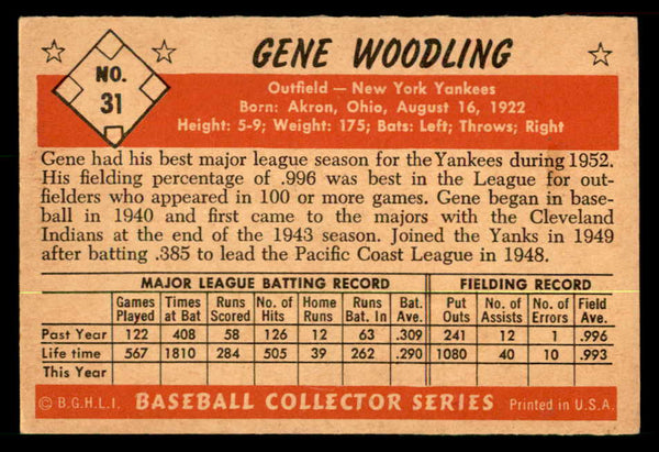 1953 Bowman Black & White Baseball #031 Gene Woodling Yankees EX-MT 557563