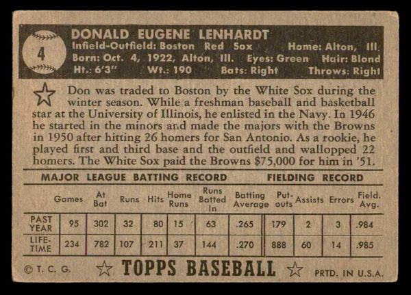 1952 Topps Baseball #004 Don Lenhardt Red Sox VG Black 557609