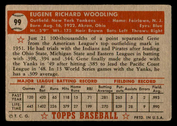 1952 Topps Baseball #099 Gene Woodling Yankees VG 557619