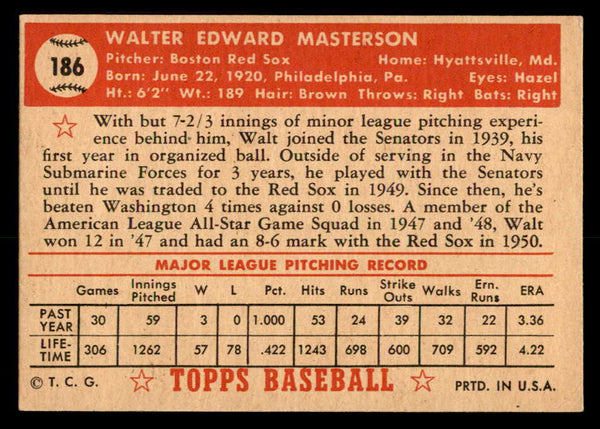 1952 Topps Baseball #186 Walt Masterson Red Sox EX 557622