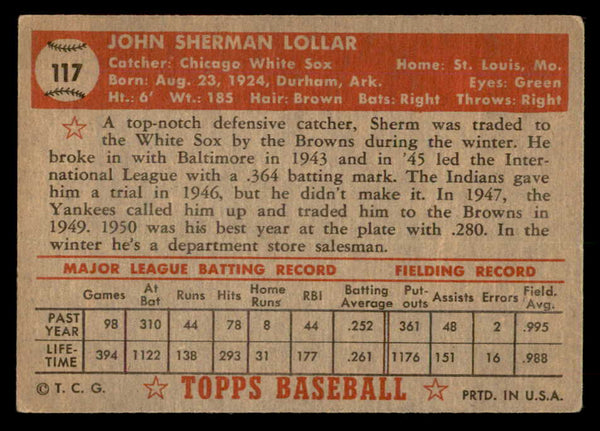 1952 Topps Baseball #117 Sherm Lollar White Sox EX 557628